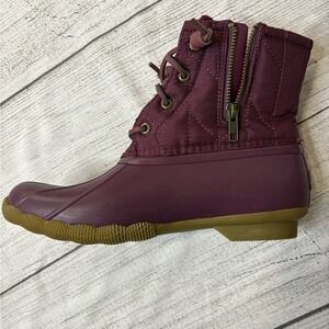 Sperry Women's Duck Boots Burgundy Quilted Side Zip Rain Boots Size 8